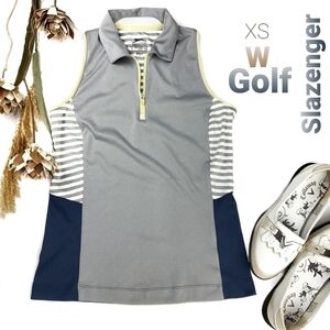 Slazenger Golf Sleeveless Blue Gray Wht Polo XS